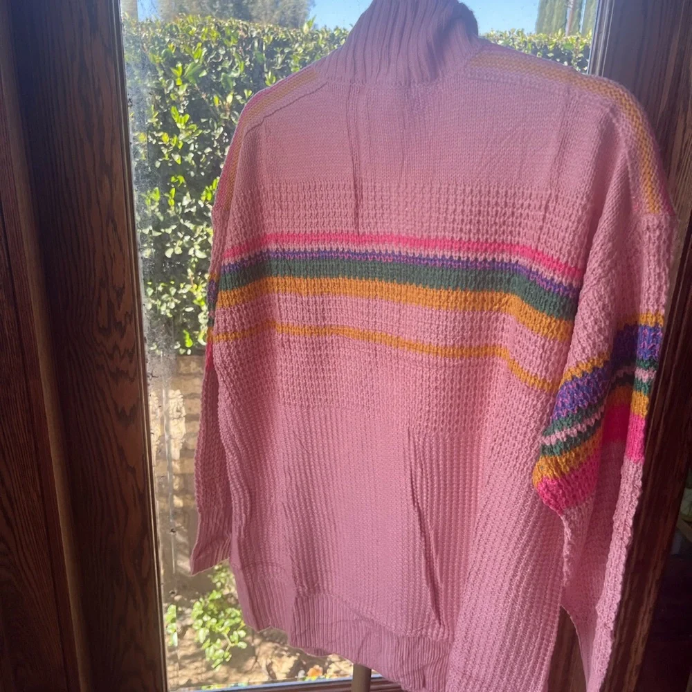 Pink Stripe Cable Knit Cardigan Summer Sweater. Size: Medium (8-10) NWT - Picture 5 of 10